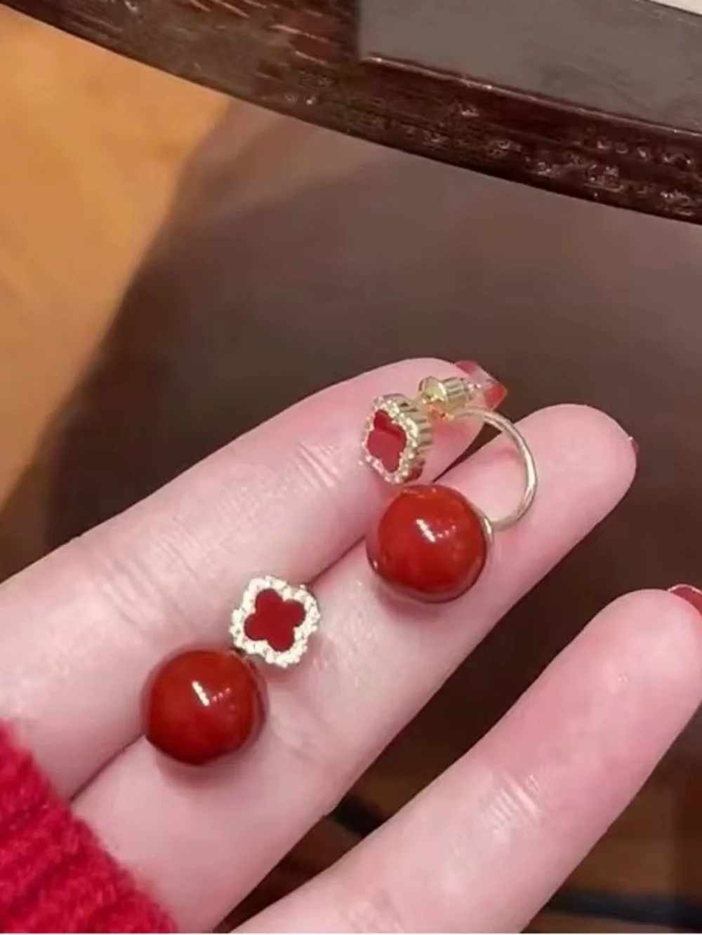 ***NEW Trendy Chic White, Red, Black  Clover Double-Stud Earrings